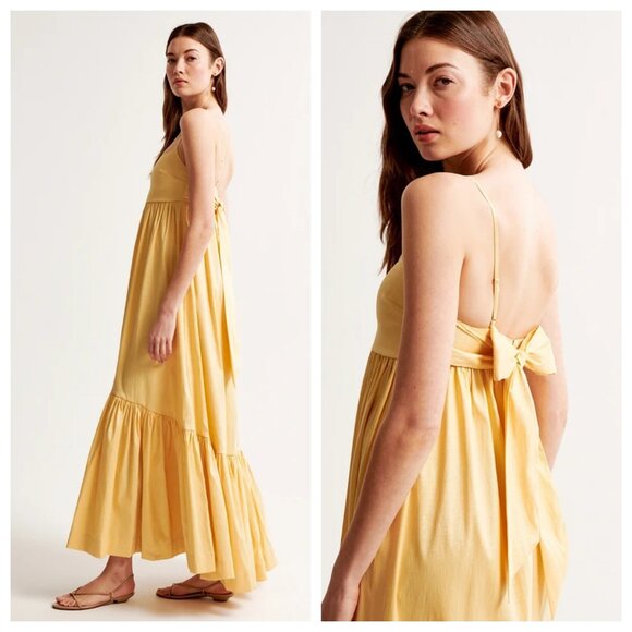 Abercrombie & Fitch Bow-Back Taffeta Maxi Dress in Sunny Yellow - Picture 3 of 4